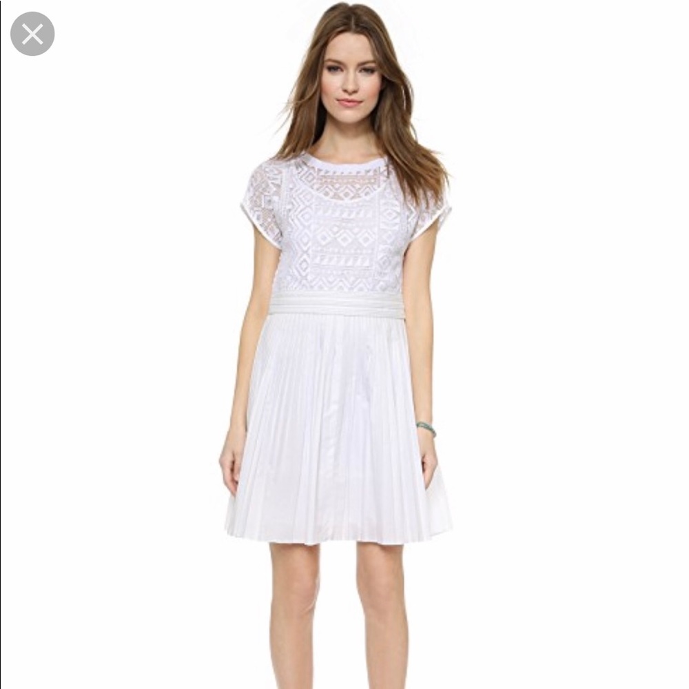 Share Madewell Dress Womens 4 Knee Length Pleated Skirt Geo Lace Top White - Picture 3 of 10